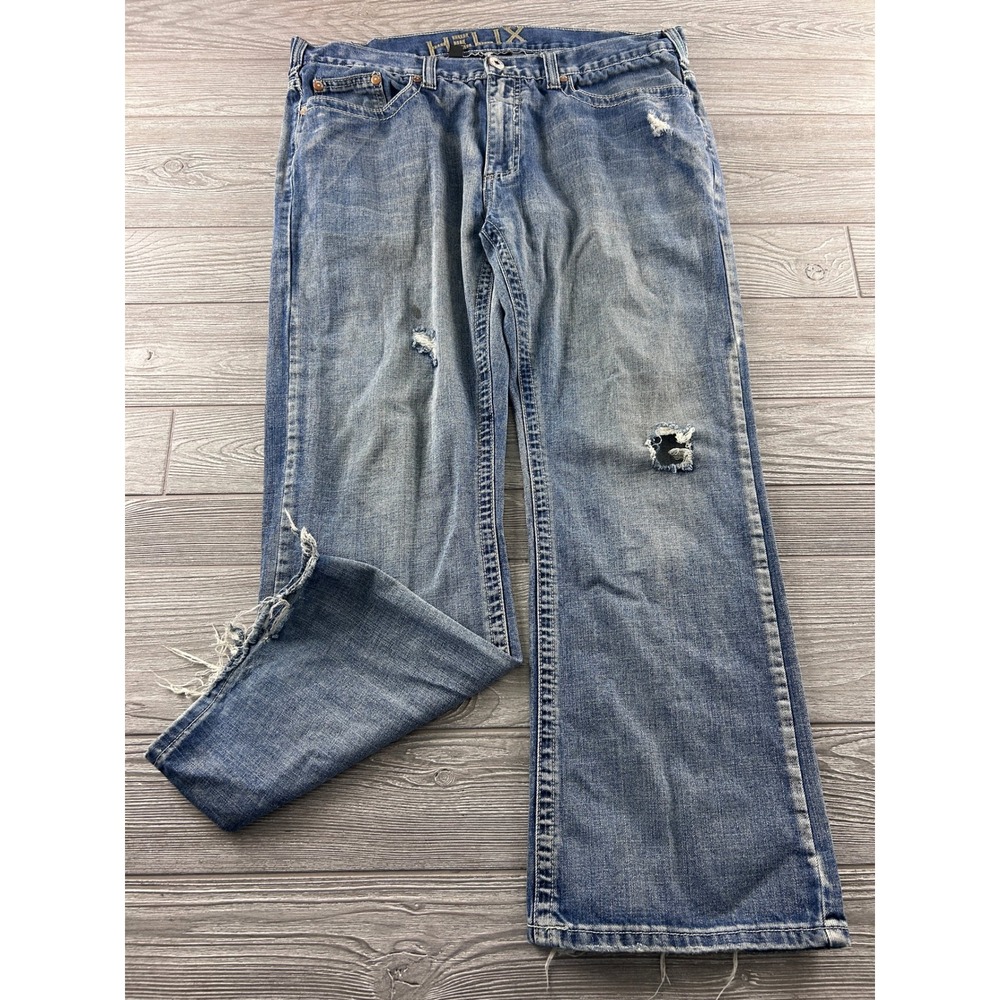 Helix Virtue Bootcut Jeans Mens 38x30 Medium Wash Distressed Studded Y2K Denim